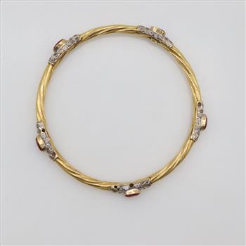 21kt Two-Tone Gold Clear Stone Red Stone Bangle