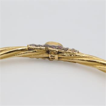 21kt Two-Tone Gold Clear Stone Red Stone Bangle