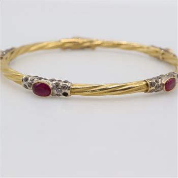 21kt Two-Tone Gold Clear Stone Red Stone Bangle
