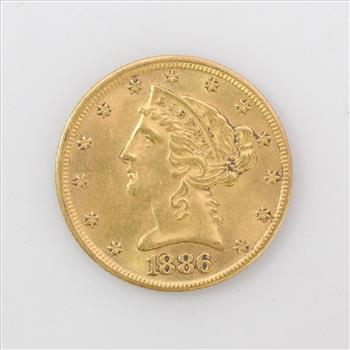 22k Gold 1886 $5 Liberty Head Coin 8.4g
