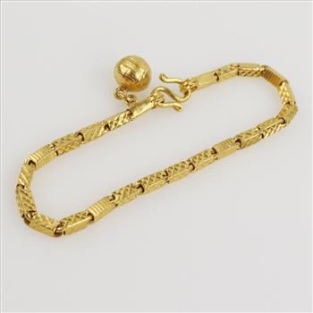 22kt Gold Block Link Chain Bracelet-Evaluated By Our Certified Gemologist-AGS/GIA