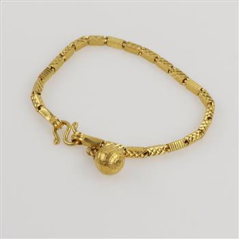 22kt Gold Block Link Chain Bracelet-Evaluated By Our Certified Gemologist-AGS/GIA