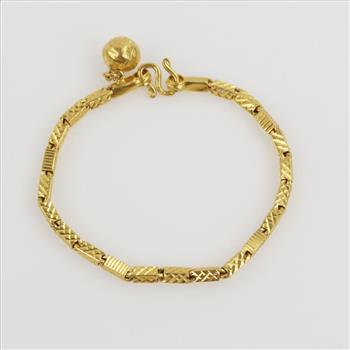 22kt Gold Block Link Chain Bracelet-Evaluated By Our Certified Gemologist-AGS/GIA