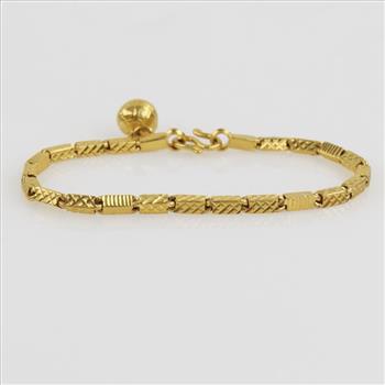 22kt Gold Block Link Chain Bracelet-Evaluated By Our Certified Gemologist-AGS/GIA