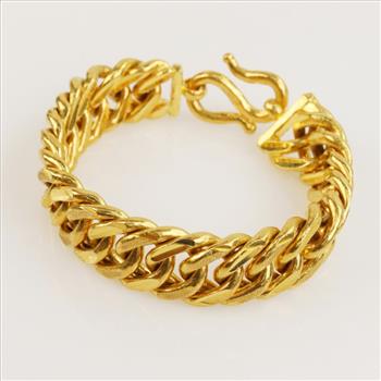 22kt Gold Cuban Link Chain Bracelet-Evaluated By Our Certified Gemologist-AGS/GIA