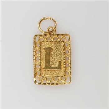 22kt Gold Letter L Filigree Slab Pendant