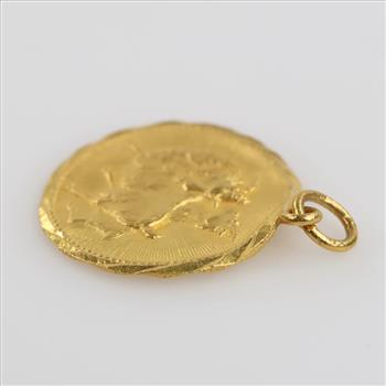 22kt Gold Ram Zodiac Circle Pendant