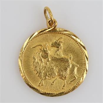 22kt Gold Ram Zodiac Circle Pendant