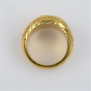23kt Gold Round Hollow Signet Engraved Star Ring