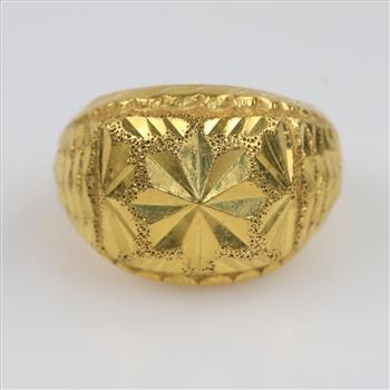 23kt Gold Round Hollow Signet Engraved Star Ring