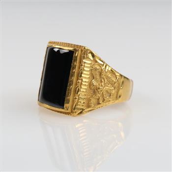 24kt Gold Black Onyx Signet Ring-Evaluated By Our Certified Gemologist-AGS/GIA