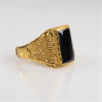 24kt Gold Black Onyx Signet Ring-Evaluated By Our Certified Gemologist-AGS/GIA