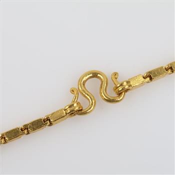 24kt Gold Rectangular Block Link Chain Necklace- Evaluated By Our Certified Gemologist-AGS/GIA