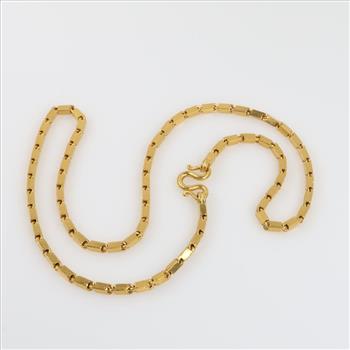 24kt Gold Rectangular Block Link Chain Necklace- Evaluated By Our Certified Gemologist-AGS/GIA