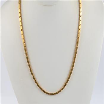 24kt Gold Rectangular Block Link Chain Necklace- Evaluated By Our Certified Gemologist-AGS/GIA