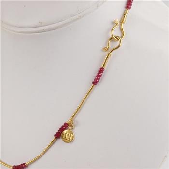 24kt Gold Ruby Beaded Necklace-Evaluated By Our Certified Gemologist-AGS/GIA