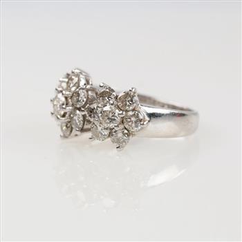 2.70cts TW Diamond Platinum Triple Flower Ring -Evaluated By Our Certified Gemologist-AGS/GIA