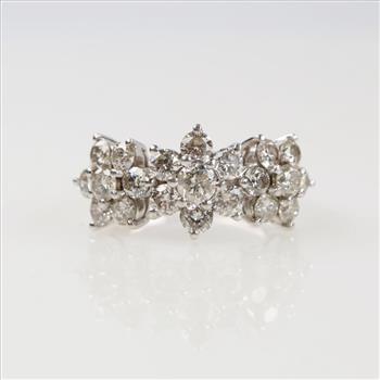 2.70cts TW Diamond Platinum Triple Flower Ring -Evaluated By Our Certified Gemologist-AGS/GIA