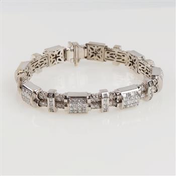27.76cts TW Diamond 14kt White Gold Block Bracelet-Evaluated By Our Certified Gemologist-AGS/GIA