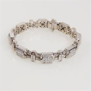 27.76cts TW Diamond 14kt White Gold Block Bracelet-Evaluated By Our Certified Gemologist-AGS/GIA