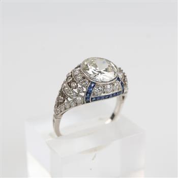 2.85cts TW Diamond Sapphire Vintage Platinum Ring-Evaluated By Our Certified Gemologist-AGS/GIA