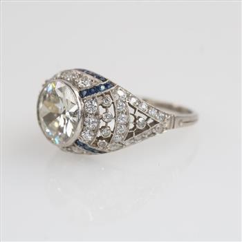 2.85cts TW Diamond Sapphire Vintage Platinum Ring-Evaluated By Our Certified Gemologist-AGS/GIA