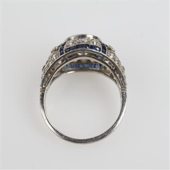 2.85cts TW Diamond Sapphire Vintage Platinum Ring-Evaluated By Our Certified Gemologist-AGS/GIA