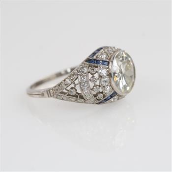 2.85cts TW Diamond Sapphire Vintage Platinum Ring-Evaluated By Our Certified Gemologist-AGS/GIA