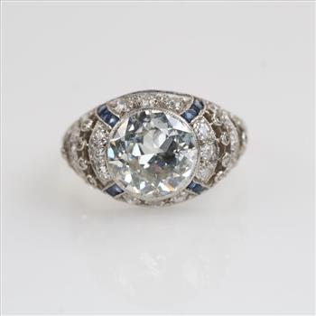 2.85cts TW Diamond Sapphire Vintage Platinum Ring-Evaluated By Our Certified Gemologist-AGS/GIA