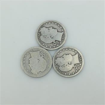 3 Barber Silver Quarters