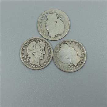 3 Barber Silver Quarters