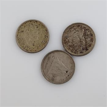 3 Canadian Silver 10 Cent Pieces