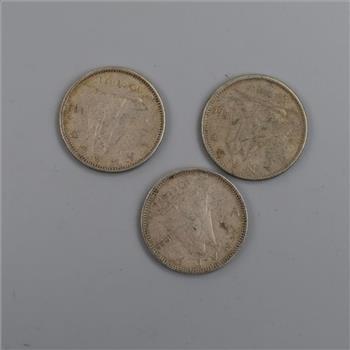 3 Canadian Silver 10 Cents