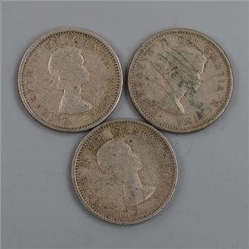 3 Canadian Silver 10 Cents