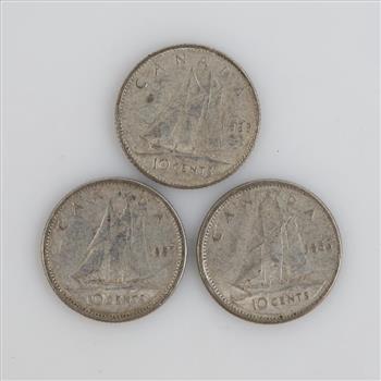 3 Canadian Silver 10 Cents
