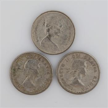 3 Canadian Silver 10 Cents