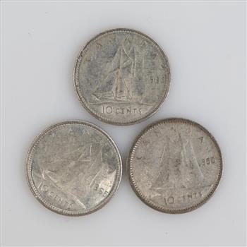 3 Canadian Silver 10 Cents