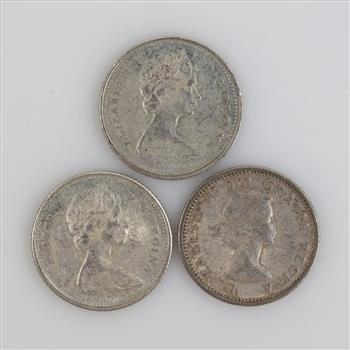 3 Canadian Silver 10 Cents