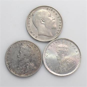 3 Silver Indian Rupee Coins