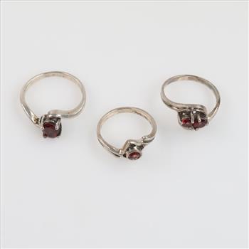 3 Sterling Silver Red Stone Rings