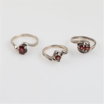 3 Sterling Silver Red Stone Rings