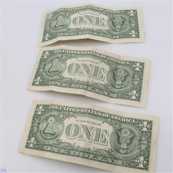 3 US Federal Reserve Note 1 Dollar Bills