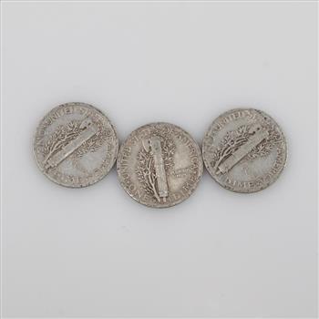 3 US Mercury Silver Dimes