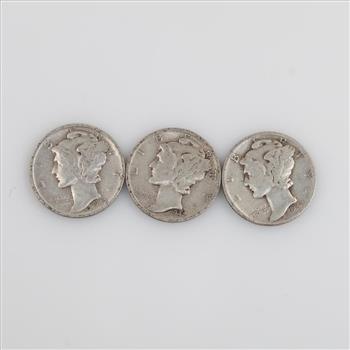 3 US Mercury Silver Dimes