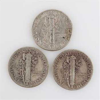 3 US Mercury Silver Dimes