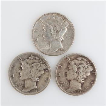 3 US Mercury Silver Dimes