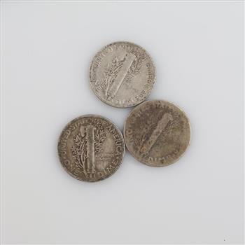 3 US Mercury Silver Dimes