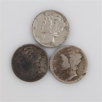 3 US Mercury Silver Dimes