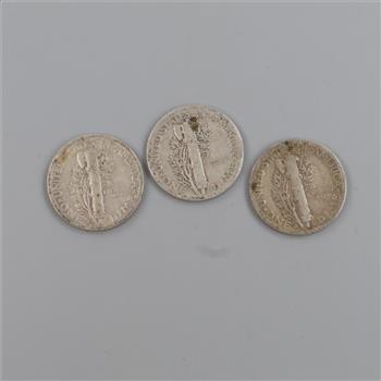 3 US Mercury Silver Dimes