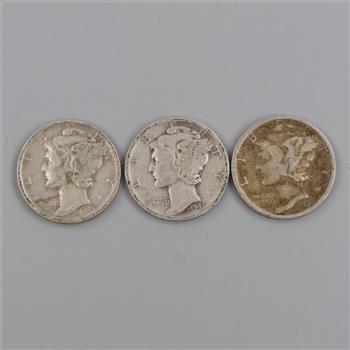 3 US Mercury Silver Dimes